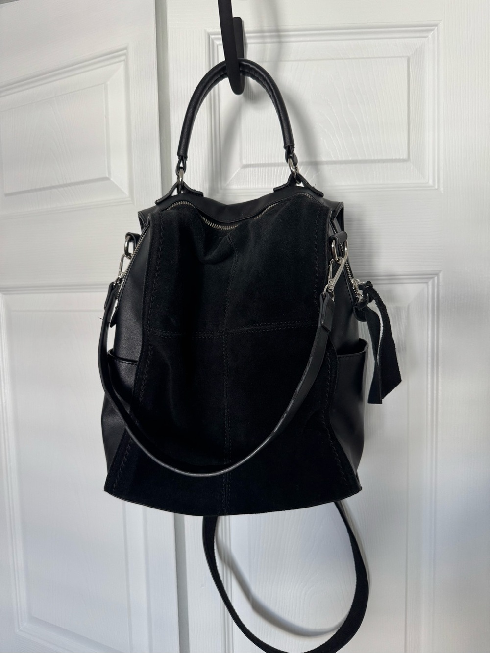Moda Luxe Black Leather & Suede Shoulder Bag